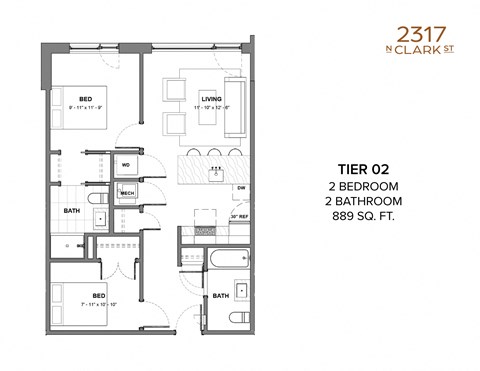 Tier 2 2 Bed 2 Bath 2317 N Clark